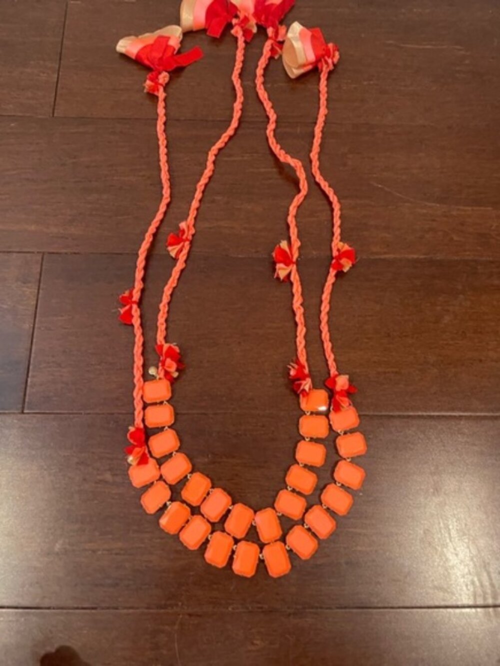Orange stone Beaded cord Necklace with tassels